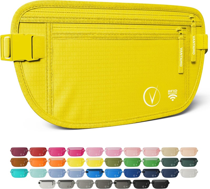 Vantamo Money Belt with RFID For Men & Women, Hidden Passport Holder for Travel, 2 Compartment Travel Fanny Pack for Women Anti Theft - Image 1